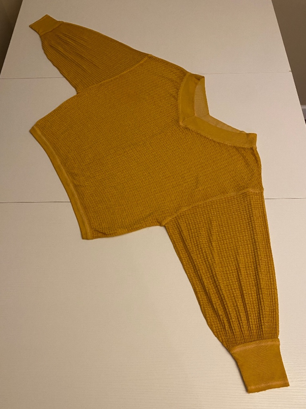 We The Free South Side Thermal Oversized Waffle Knit Top Mustard Yellow Sz Small